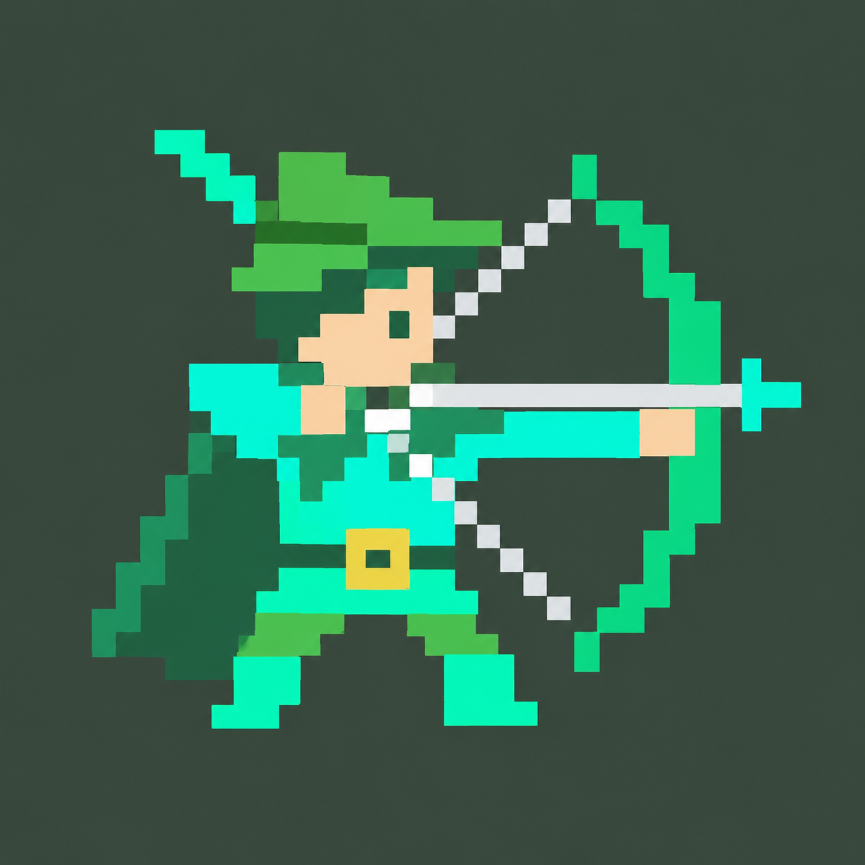 The base UniHood Robin Hood archer NFT, pixel art in shades of green